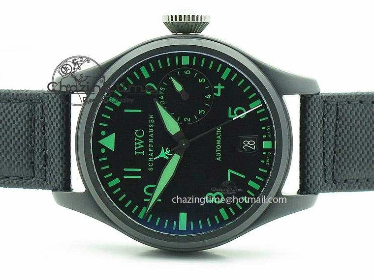 MIROTIME 0417 Durable Big Pilot 5019 Ceramic Case Black Dial Green Markers Asian 23J 7396